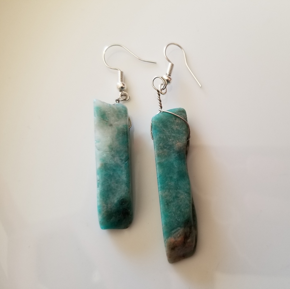 Blue Stone Wire Wrapped Earrings